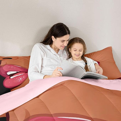Erosebridal Black Girls Pink Bedding Set for Kids African Black Women King Comforter Set Vogue Fashion Gorgeous Duvet Insert for Girls Women Teens Minimalist Romantic Makeup Quilt with 2 Pillow Cases