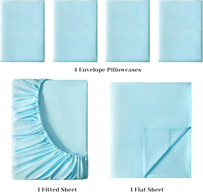 BYSURE 6 Pieces Bed Sheets Set(Queen, Aqua Blue) - Hotel Luxury Super Soft 1800 Thread Count 100% Microfiber Sheets with Deep Pockets, Wrinkle & Fade Resistant