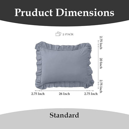 Ruffle Pillow Cases Standard Size Set of 2 –Soft Wrinkle Resistant Brushed Microfiber Ruffled Pillowcases –Envelope Pillow Shams Cover Festive Gift for Hotels,Rooms 20x26 Inch (Silver Gray)