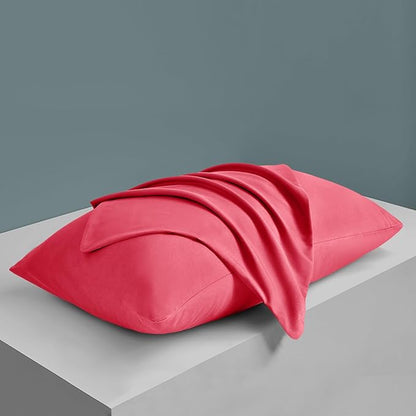 MILVOWOC 2Pcs Brushed Microfiber King Pillowcases - 20 x 36 Inch, Hot Pink Pillow Case Set Non Slip Envelope Pillow Cover with Moisture Absorption and Anti-Wrinkle