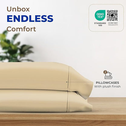 Thread Spread 100% Egyptian Cotton King Size Pillow Cases Set of 2 - Luxury 1000 Series Paradise Collection Pillow Cases King Size (Sand), Soft Cooling Hotel Egyptian Cotton Pillowcases