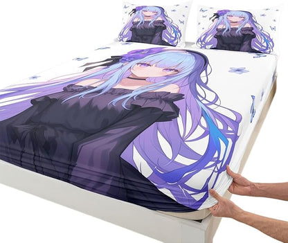 Erosebridal 3D Japanese Anime Bedding Set - Twin Fitted Sheet & Pillowcase, Kawaii Decorations, Cute Preppy Girl Sheets