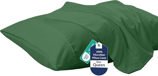 Royale Linens Queen Pillowcase Set of 2 - Bed Pillow Cover - 20" x 30" - Pillowcases - 1800 Brushed Microfiber, Wrinkle & Fade Resistant - Soft & Cozy- Queen Size Pillow Case (Hunter Green)