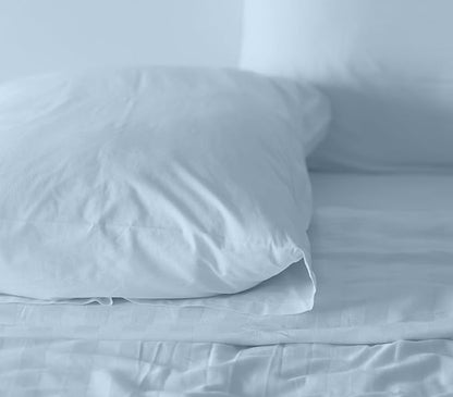 RUVANTI 100% Cotton Sheets – Full Size Percale Bedding, Cooling & Breathable, Durable with a Crisp, Soft & Comfortable Feel, 16" Deep Pocket, 4-Piece Set, Baby Blue