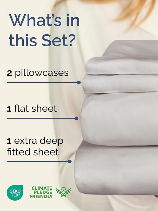 Extra Deep Twin XL Sheet Set - 4 Piece Breathable and Cooling Sheets - Hotel Luxury Bedding for Women, Men, Kids & Teens - Easy & Secure Fit - Soft and Wrinkle Free - Extra Deep Pockets - French Grey