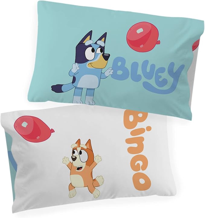 Jay Franco Bluey & Bingo 1 Single Reversible Pillowcase - Double-Sided Kids Super Soft Bedding (Official Bluey Product)