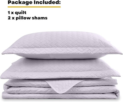 Maple&Stone Lilac Purple Quilt Set Queen Size, Lightweight Bedspread Ultrasonic Chevron Pattern Light Coverlet for All Season Comforter Bedding Decor - 3 Piece Full Bed Cover Sets