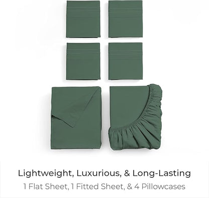 Mellanni King Sheet Set - 6-Piece Iconic Collection Bedding, (Including 4 Pillowcases), 21-Inch Extra Deep Pocket, Easy Care, Ultra Soft, Cooling Sheets, Brushed Microfiber - Emerald Green