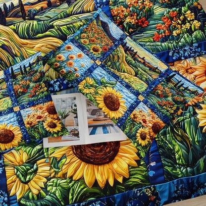 Yellow Sunflower Queen Size Comforter Set，Bedding Queen Size Quilts Sunflower，Rustic Farmhouse Bedroom Set Bedding Set，with 1 Comforter with 2 Pillow Case