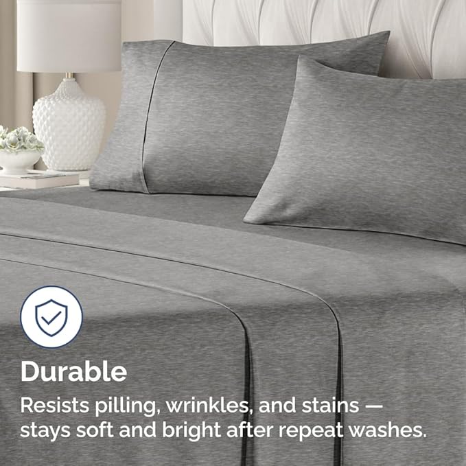 Standard Pillow Cases Set of 4 - Soft Hotel Quality Pillowcase Covers - Comfy Bedding for Women, Men, Kids & Teens - Machine Washable Pillow Protectors - 4 Piece Set - Standard Size Heathered Grey