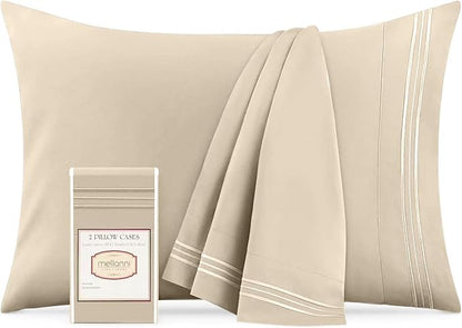 Mellanni Pillow Cases - Luxury, Extra Soft, Cooling Pillow Covers - 2 PC Iconic Collection Pillowcases - Envelope Closure (King 20" x 40", Beige)