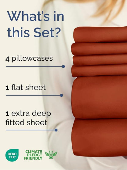 Extra Deep Queen Sheet Set - 6 Piece Breathable and Cooling Sheets - Hotel Luxury Bedding for Women, Men, Kids & Teens - Easy Secure Fit - Soft, Wrinkle Free & Comfy - Extra Deep Pockets - Terracotta