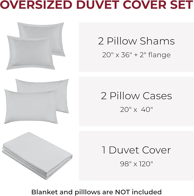 Mellanni Duvet Cover Set - 5 PC Iconic Collection Bedding Set - Hotel Luxury, Extra Soft & Cooling - Microfiber - Button Closure and Corner Ties (Oversized King, Light Gray)