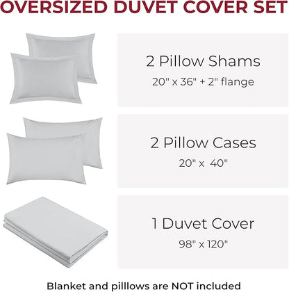 Mellanni Duvet Cover Set - 5 PC Iconic Collection Bedding Set - Hotel Luxury, Extra Soft & Cooling - Microfiber - Button Closure and Corner Ties (Oversized King, Light Gray)