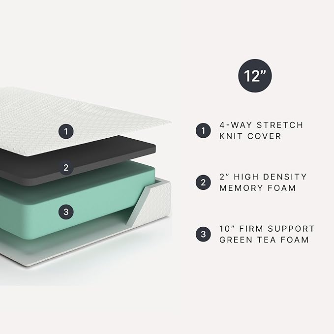 Signature Design by Ashley Chime Memory Foam 12" California King Mattress with Thick Memory and Support Foam for Pressure Relief, Fiberglass Free, Mattress In A Box