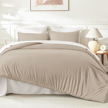 Litanika Khaki Comforter Set Queen Size, 3 Pieces Solid Bedding Comforter Set, All Season Down Alternative Bed Set (90x90In Comforter & 2 Pillowcases)