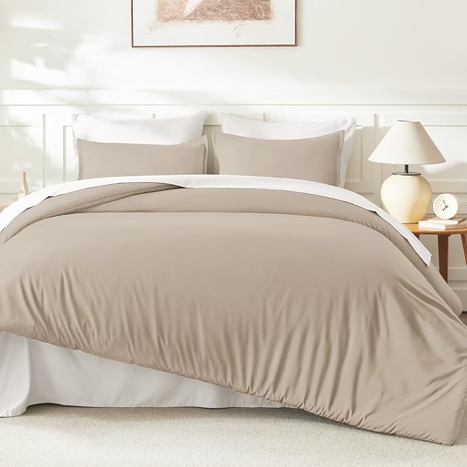 Litanika Khaki Comforter Set Full Size, 3 Pieces Solid Bedding Comforter Set, All Season Down Alternative Bed Set (79x90In Comforter & 2 Pillowcases)