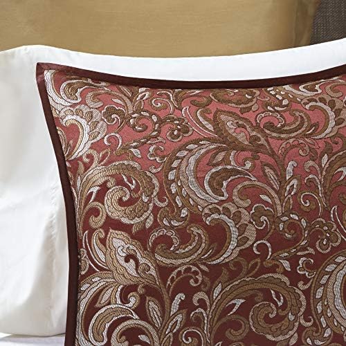 Madison Park Essentials Brystol 24 Piece Room in a Bag Faux Silk Comforter Jacquard Paisley Design Matching Curtains Down Alternative Hypoallergenic All Season Bedding-Set, King (104 in x 92 in), Red