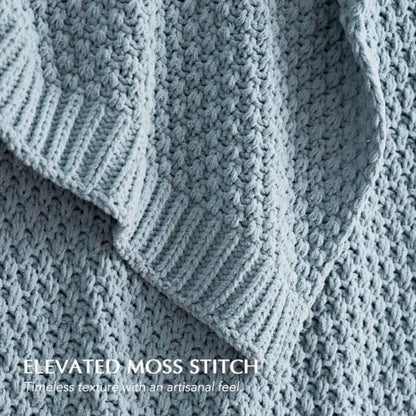 EVERGRACEHOME Chunky Chenille Knit Throw Blanket, 90 x 90, Chambray Blue