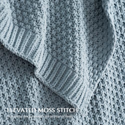 EVERGRACEHOME Chunky Chenille Knit Throw Blanket, 108x92, Chambray Blue