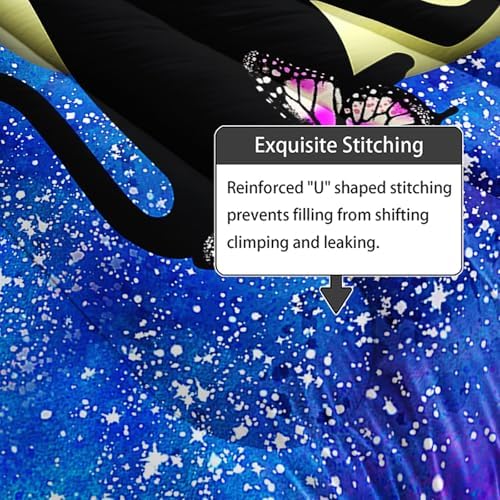 Axolotl Black Cat Comforter Bedding Set King,Cartoon Cat Butterflies Moon Printed Kids Bedding Set,Starry Sky Gradient Bedding for Kids Boys Girls Adults Teens All Season,1 Quilt 2 Pillow Cases,Blue