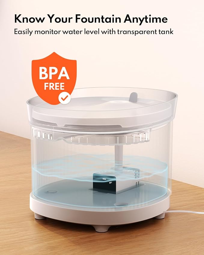 Homerunpet Cat Water Fountain with Wireless Pump, Ultra Quiet Pet Fountain | BPA-Free, Detachable Design Easy to Clean Pet Water Fountain Indoor, Filter Included, 2L/68oz