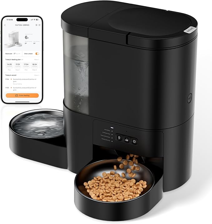 Automatic Cat Feeder and Water, 2 in 1 WiFi Cat Food and Water Dispenser | 5G&2.4G App Remote Control,10s Voice Recording, 10 Meals 1-15 Portion Programmable, Dual Power,4+3L Capacity for Multiple Pet