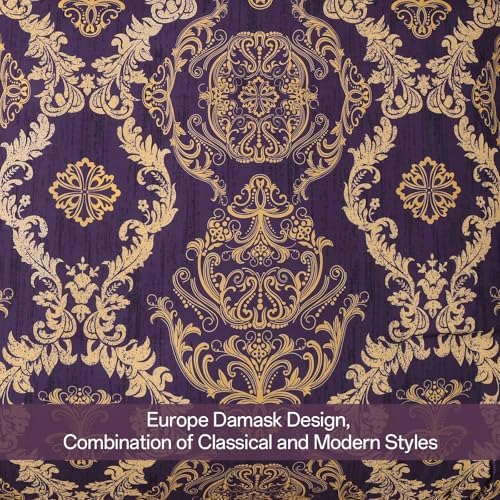 WONGS BEDDING Purple Comforter Set Queen Size,Damask Texture 7 Pieces Bed in a Bag Microfiber Comforter Bedding Sets -1 Comforter, 1 Flat Sheet, 1 Fitted Sheet, 2 Pillow Shams, 2 Pillowcases