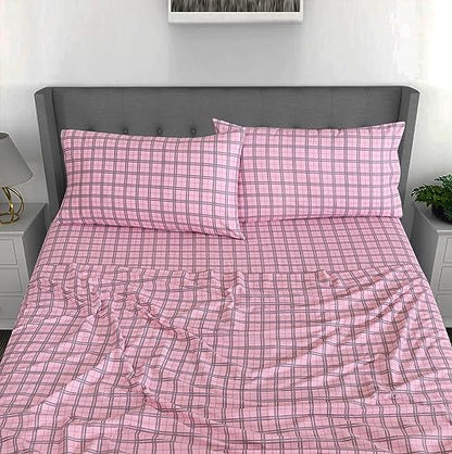 RUVANTI Flannel Sheets Set King Size, Check & Bolt Pink
