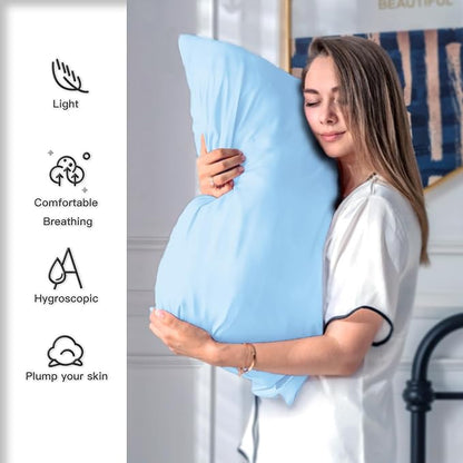 Mulberry Silk Pillowcase for Hair and Skin Standard Size 20"X 26" Pillow Case with Hidden Zipper Soft Breathable Smooth Cooling Silk Pillow Covers for Sleeping (Sky Blue,Standard,1Pcs)