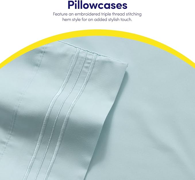 1500 Supreme Collection Twin XL Sheet Sets Light Blue- 3 Piece Bed Sheets and Pillowcase Set for Twin XL Mattress - Extra Soft, Elastic Corner Straps, Deep Pocket Sheets, Twin XL Light Blue