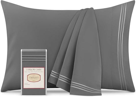 Mellanni Pillow Cases - Luxury, Extra Soft, Cooling Pillow Covers - 2 PC Iconic Collection Pillowcases - Envelope Closure (Standard/Queen 20" x 30", Gray)