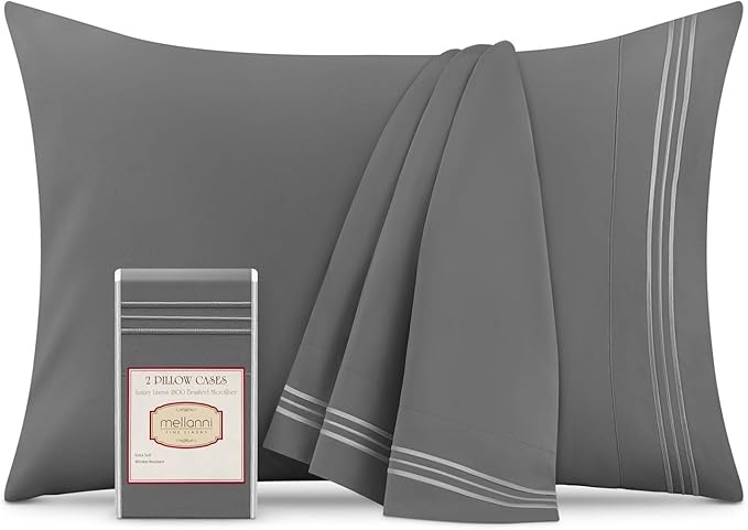 Mellanni Pillow Cases - Luxury, Extra Soft, Cooling Pillow Covers - 2 PC Iconic Collection Pillowcases - Envelope Closure (King 20" x 40", Gray)