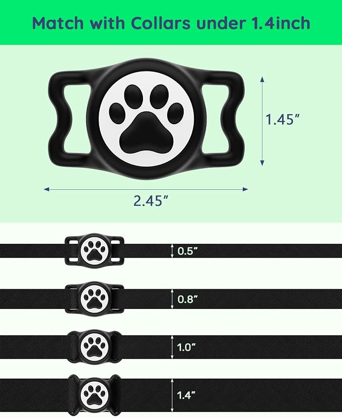 IP68 Waterproof Dog AirTag Holder for Dog Collar, Soft, Stretchy Silicone | Full-Body Protection, Easy Tool-Free Installation, Quiet, No-Dangle Fit, Lightweight, Fits Dog & Cat Collars of All Widths