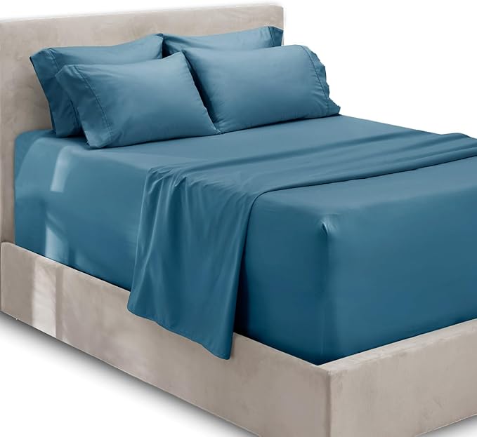 Hearth & Harbor Extra Deep Pocket Sheets - Fits Mattress 18-24 Inches Deep - Extra Deep Pocket Twin XL Sheets Sets - 4 Piece Twin XL Size - Blue Heaven