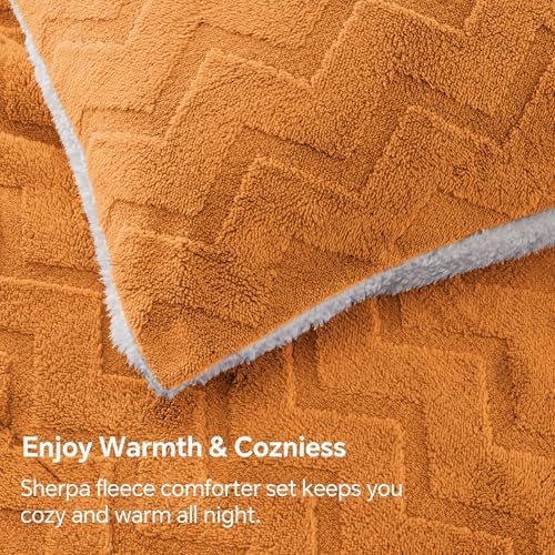 BEDELITE Fluffy Sherpa Queen Comforter Set,Burnt Orange