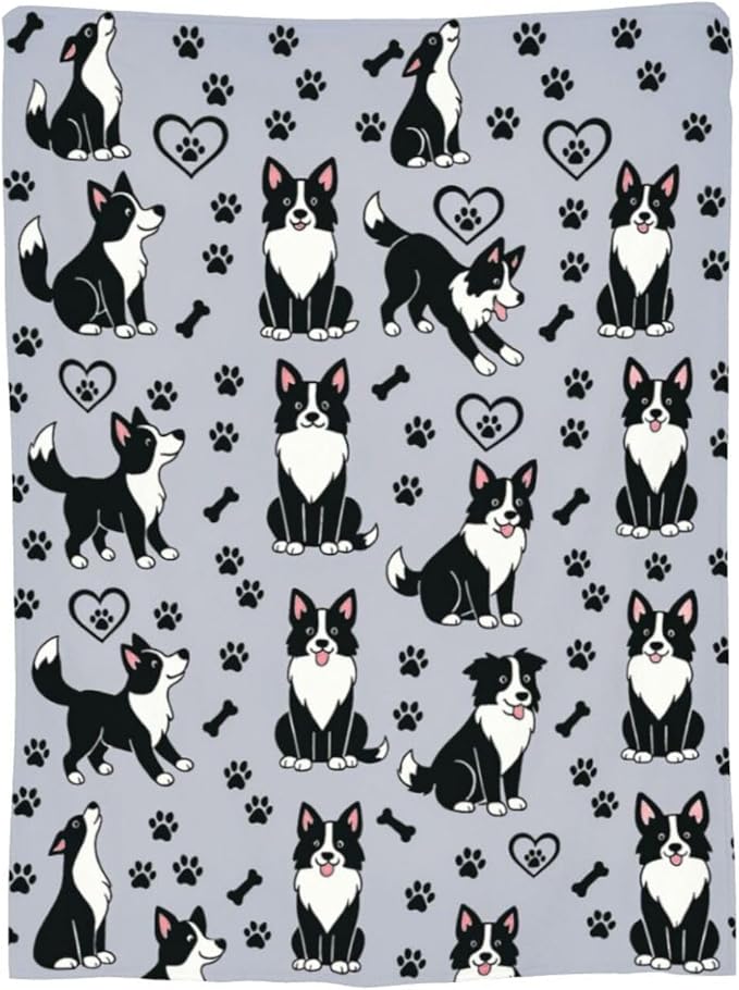Border Collie Blanket Super Soft Warm Fluffy Fleece Flannel Dog Throw Blanket Cozy Fuzzy Plush Stuff Bedding Blankets Gifts for Women Kids Boys Girls Adults 50"X40"