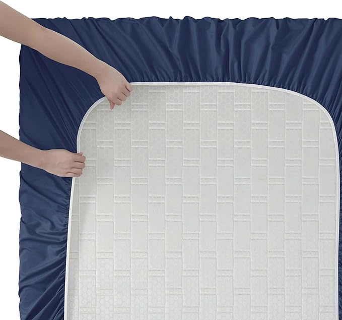 Clara Clark RV Queen Sheets, 6 Piece RV Sheets Set - Hotel Luxury Sheets for RV Bunks, Super Soft Bedding Set, Short Queen,Navy Blue