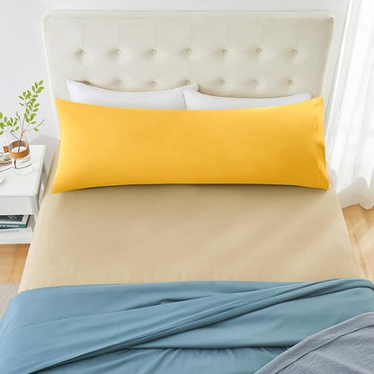 MILVOWOC 2Pcs Brushed Microfiber Body Pillowcases - 20 x 48 Inch, Yellow Pillow Case Set Non Slip Envelope Pillow Cover with Moisture Absorption and Anti-Wrinkle