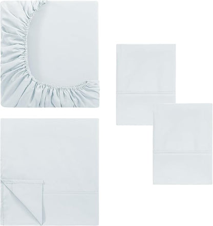 Modern Threads Soft Microfiber Solid Sheets - Luxurious Microfiber Bed Sheets - Includes Flat Sheet, Fitted Sheet with Deep Pockets, & Pillowcases White Twin
