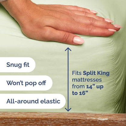 Flex Top Split Head King 4 Piece Sheet Set - Comfy Breathable & Cooling Bed Sheets Set - Hotel Luxury Bedding for Women, Men, Kids, Teens, Boys & Girls - Deep Pockets, Soft, Oeko-Tex, Light Sage Green