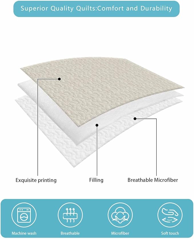 Quilts Queen Size, Retro Green Soft Comforter Bedding Set for Bed, Farmhouse Buffalo Plaid Vintage Beige Lightweight Quilted Bedspread with Pillow Cover(2 Pieces) for All Season, 90x96 Inch
