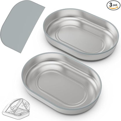 Stainless Steel Bowl for Automatic Microchip Cat Pet Feeder, Sealing Ring Design for Keeping Food Fresh and Reducing Odor, SUS 304, Easy to Clean, 2 Bowl & 1 Mat Set