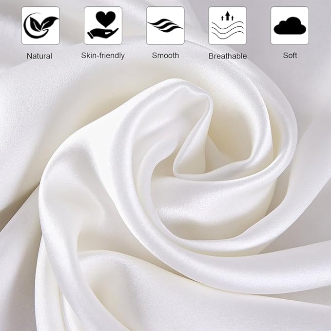 Ravmix Silk Pillow Cases 2 Pack with Zipper, 21momme Mulberry Silk Pillowcase for Hair Skin, Soft Smooth Breathable Cool Pillow Cover for Beauty Sleep with Gift Box(Queen 20"x30", Ivory White)