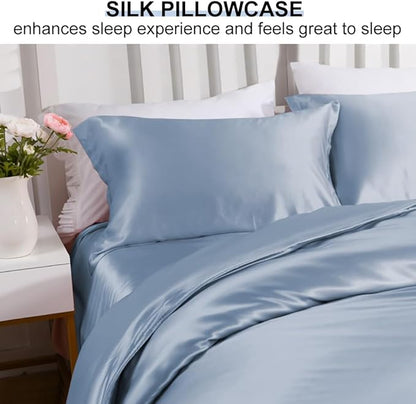 Ravmix Silk Pillow Cases with Zipper, 21momme Mulberry Silk Pillowcase for Hair Skin Health, Soft Smooth Breathable Cool Pillow Cover for Beauty Sleep with Gift Box 1PC(Standard 20"x26", Flint Blue)