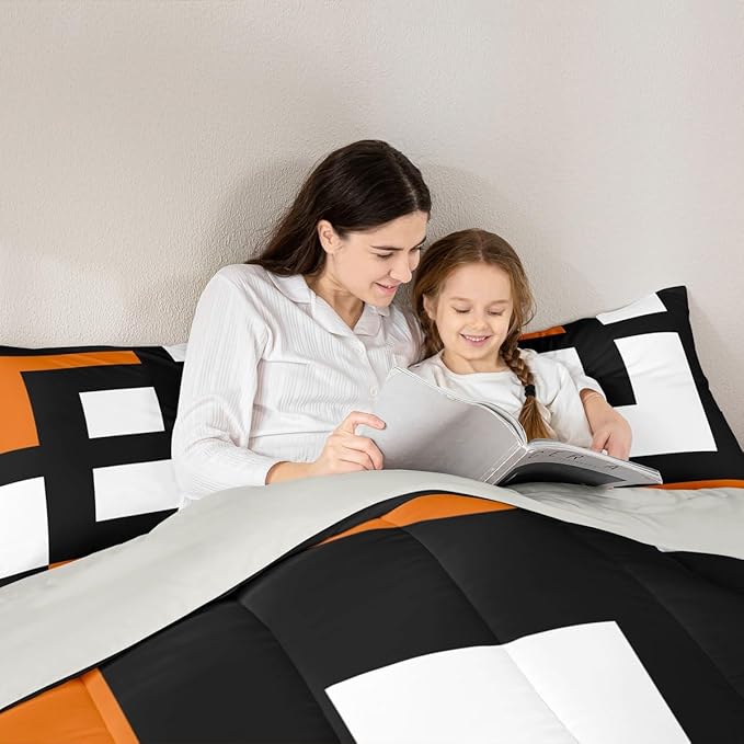 Erosebridal Blue Black and White Striped Bedding Set Full Size Square Abstract Comforter Set for Adult Women Men Modern Geometric Stripes Bold Lines Bed Sets Minimalist Plaids Quilt Sets