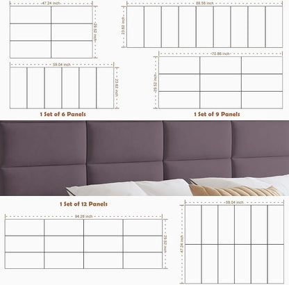 IFNOW Wall Mounted Headboard, Peel and Stick Panels, Dark Purple, King | Upholstered 3D Soundproof Acoustic Panels Reusable and Removable Padded Leather Bed Headboard, 12 Panels 9.84" x 23.62"