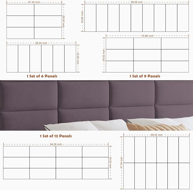 IFNOW Wall Mounted Headboard, Peel and Stick Panels, Dark Purple, Queen | Upholstered 3D Soundproof Acoustic Panels Reusable and Removable Padded Leather Bed Headboard, 6 Panels 9.84" x 23.62"