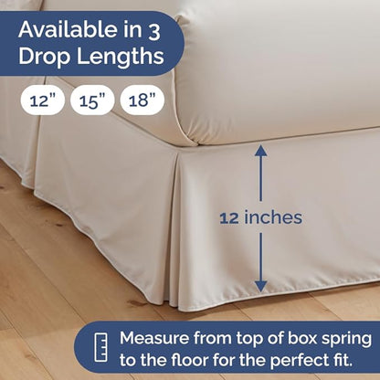 Pleated Bed Skirt Queen Size - 3 Sided Pleated Bed Skirt Queen - Ultra-Soft, Easy Fit with 12 Inch Tailored Drop - Hotel Quality, Wrinkle Free & Fade Resistant - for Women, Men, Kids & Teens - White