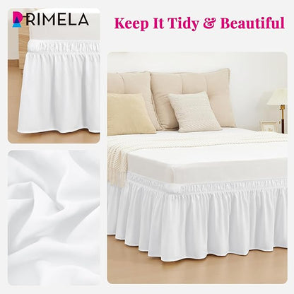 RIMELA Bed Skirt Full Size Bright White 15 Inch Drop, Wrap Around Elastic Bedskirt, Dust Ruffle for Adjustable Bed Base Soft Durable Fabric Machine Washable Easy to Install Bed Skirts